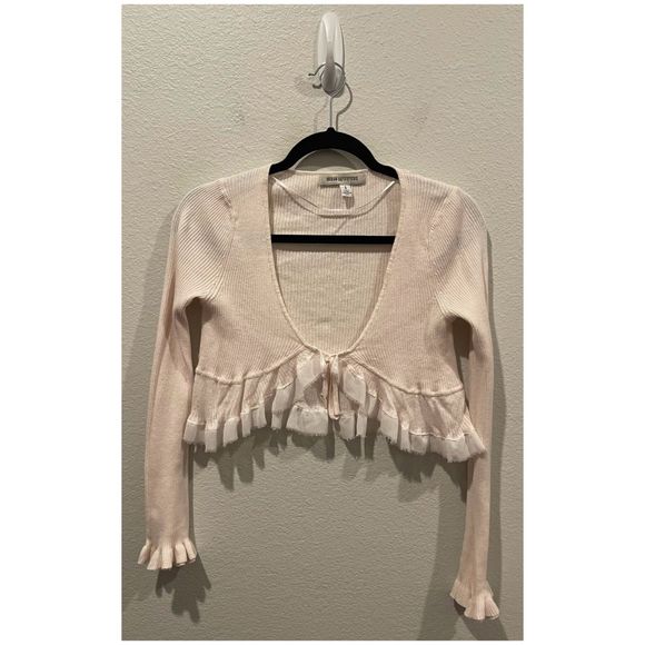 URBAN OUTFITTERS Yaryn Frill Tie-Up Light Pinko-Ivory Blouse - Picture 2 of 6